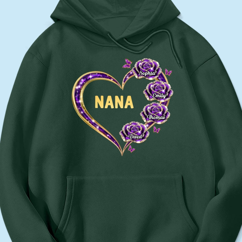 Grandma Rose Heart Custom Kids Names - Personalized Shirt - Gift For Grandma, Mom
