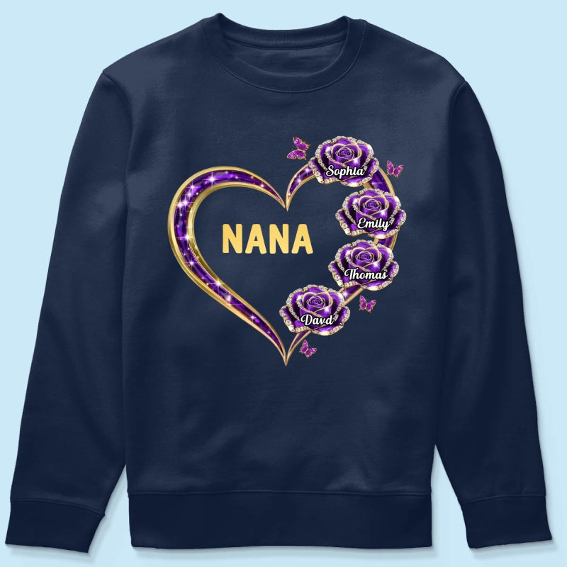 Grandma Rose Heart Custom Kids Names - Personalized Shirt - Gift For Grandma, Mom