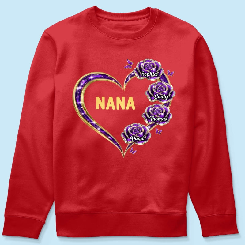 Grandma Rose Heart Custom Kids Names - Personalized Shirt - Gift For Grandma, Mom