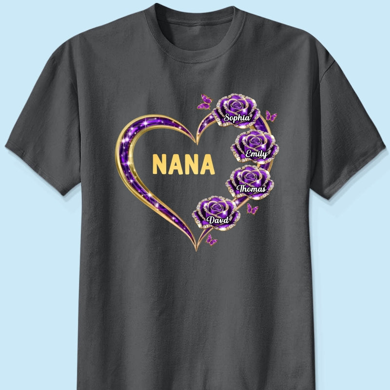Grandma Rose Heart Custom Kids Names - Personalized Shirt - Gift For Grandma, Mom