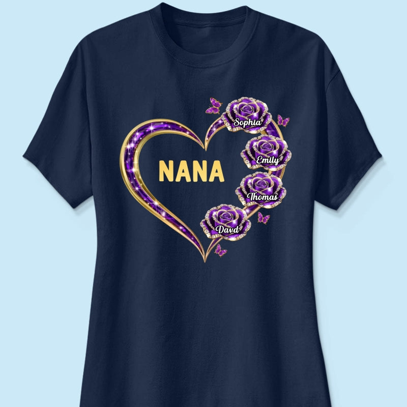 Grandma Rose Heart Custom Kids Names - Personalized Shirt - Gift For Grandma, Mom