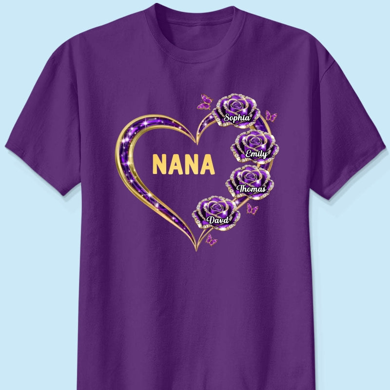 Grandma Rose Heart Custom Kids Names - Personalized Shirt - Gift For Grandma, Mom