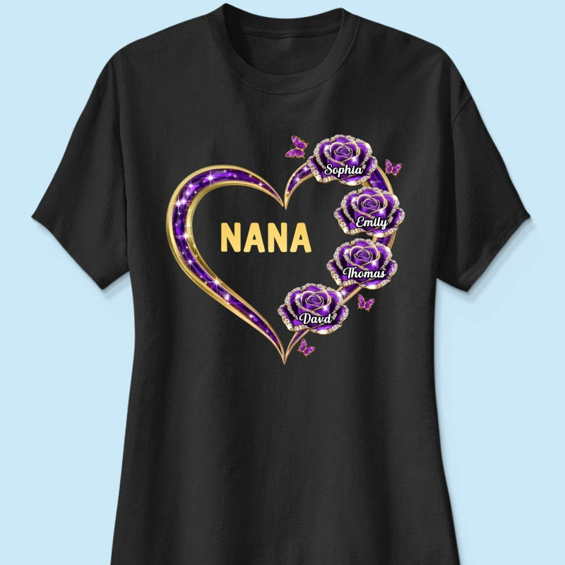 Grandma Rose Heart Custom Kids Names - Personalized Shirt - Gift For Grandma, Mom