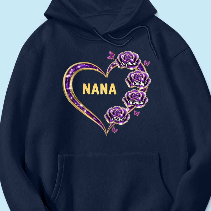 Grandma Rose Heart Custom Kids Names - Personalized Shirt - Gift For Grandma, Mom