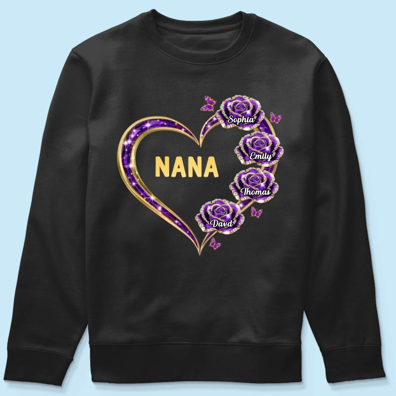 Grandma Rose Heart Custom Kids Names - Personalized Shirt - Gift For Grandma, Mom