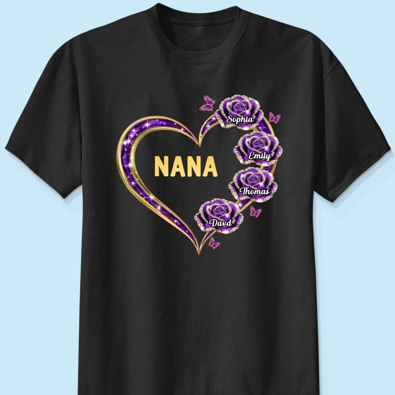Grandma Rose Heart Custom Kids Names - Personalized Shirt - Gift For Grandma, Mom