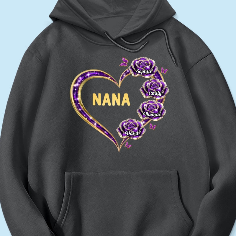 Grandma Rose Heart Custom Kids Names - Personalized Shirt - Gift For Grandma, Mom