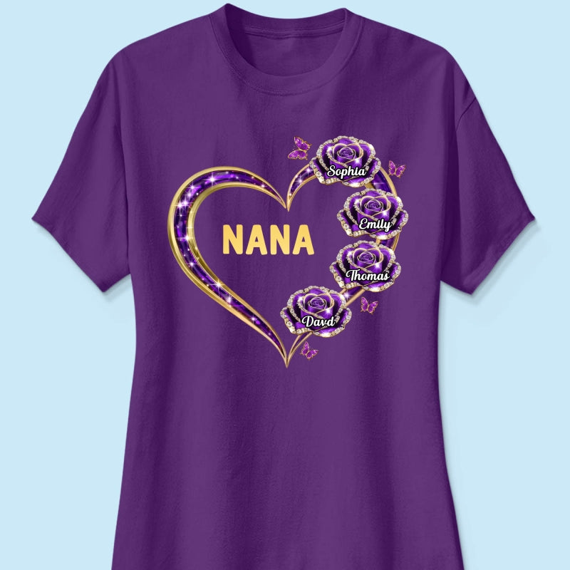 Grandma Rose Heart Custom Kids Names - Personalized Shirt - Gift For Grandma, Mom