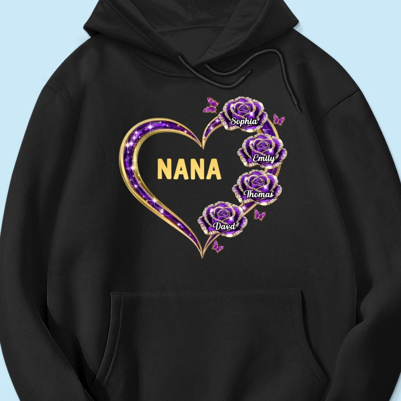 Grandma Rose Heart Custom Kids Names - Personalized Shirt - Gift For Grandma, Mom