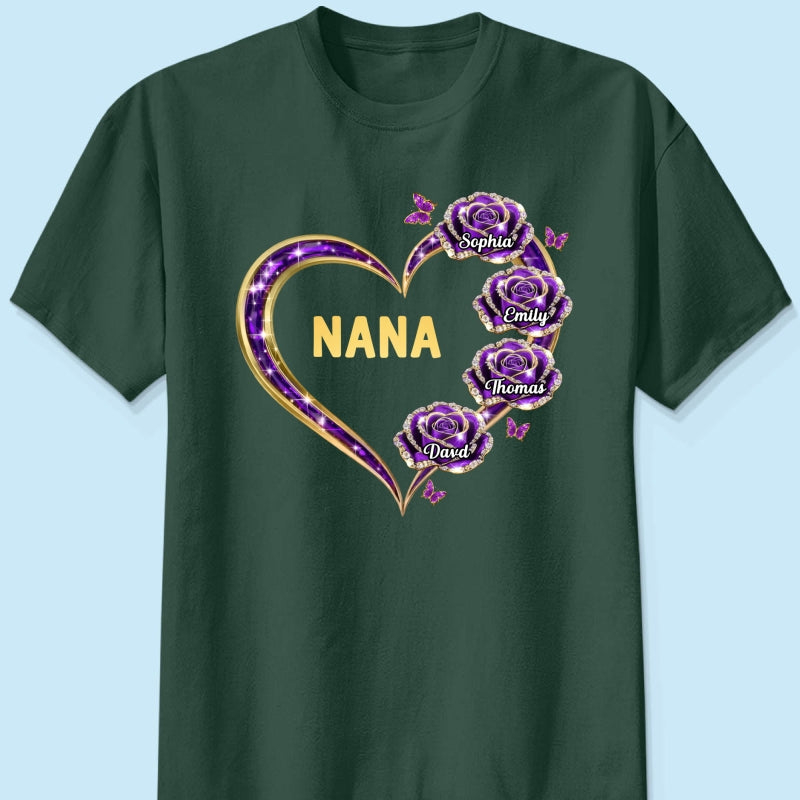 Grandma Rose Heart Custom Kids Names - Personalized Shirt - Gift For Grandma, Mom