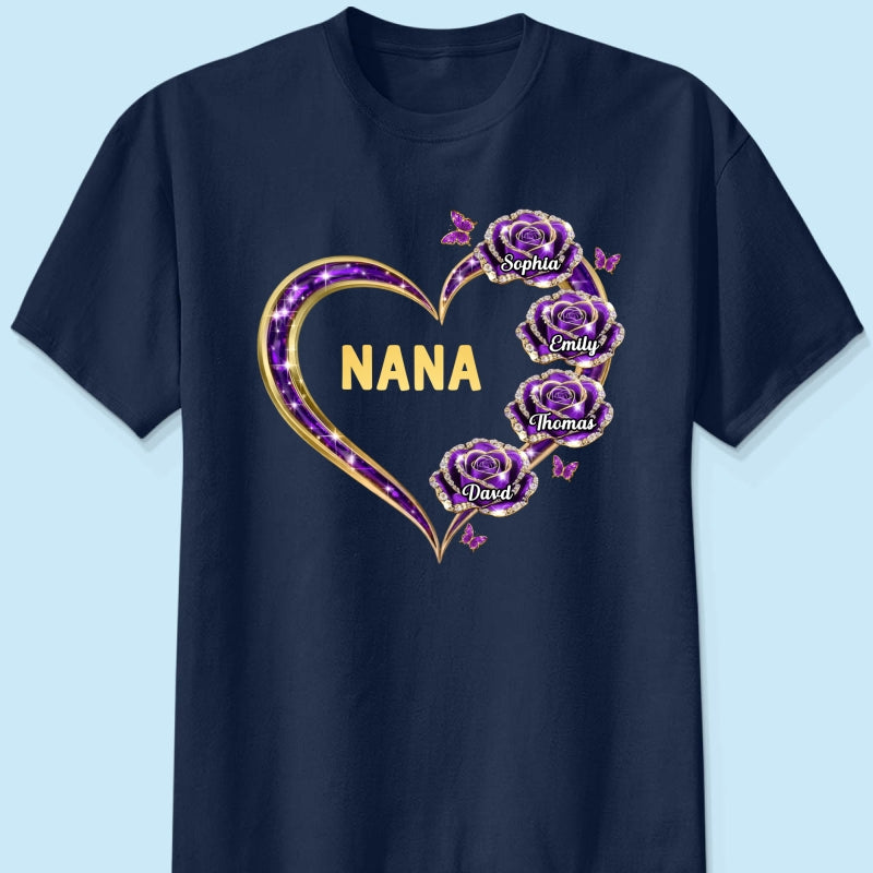 Grandma Rose Heart Custom Kids Names - Personalized Shirt - Gift For Grandma, Mom