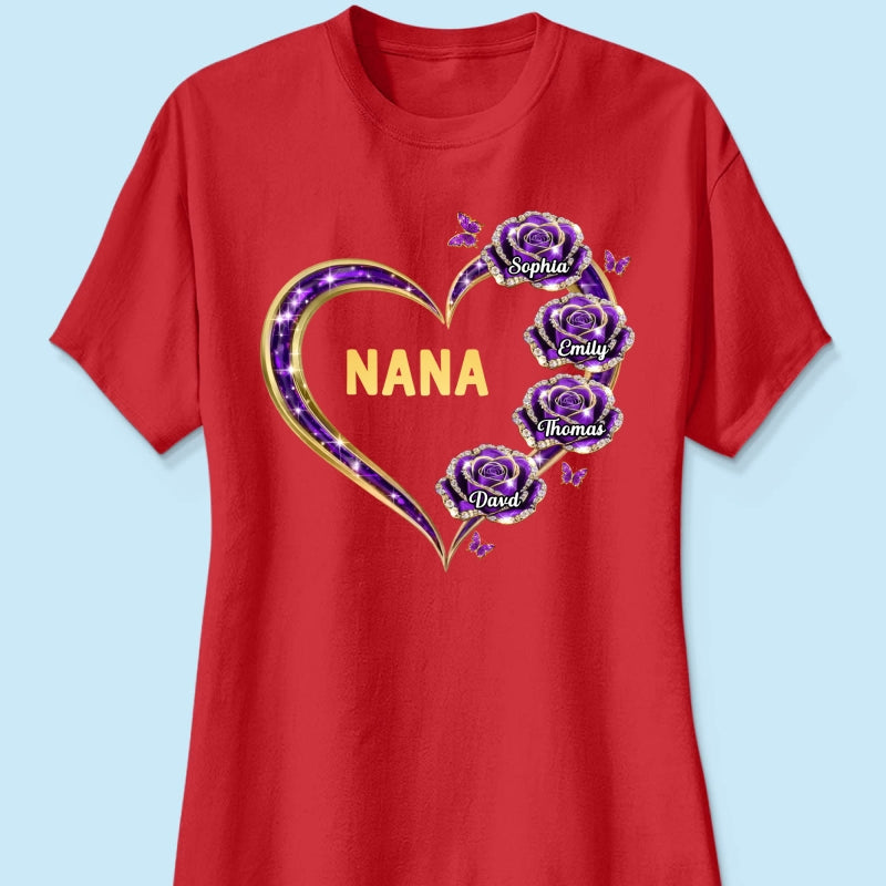 Grandma Rose Heart Custom Kids Names - Personalized Shirt - Gift For Grandma, Mom