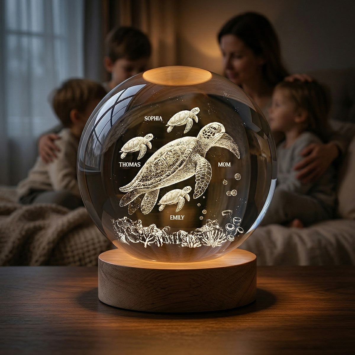 Mom Grandma Sea Turtle - Personalized Crystal Ball LED Night Light