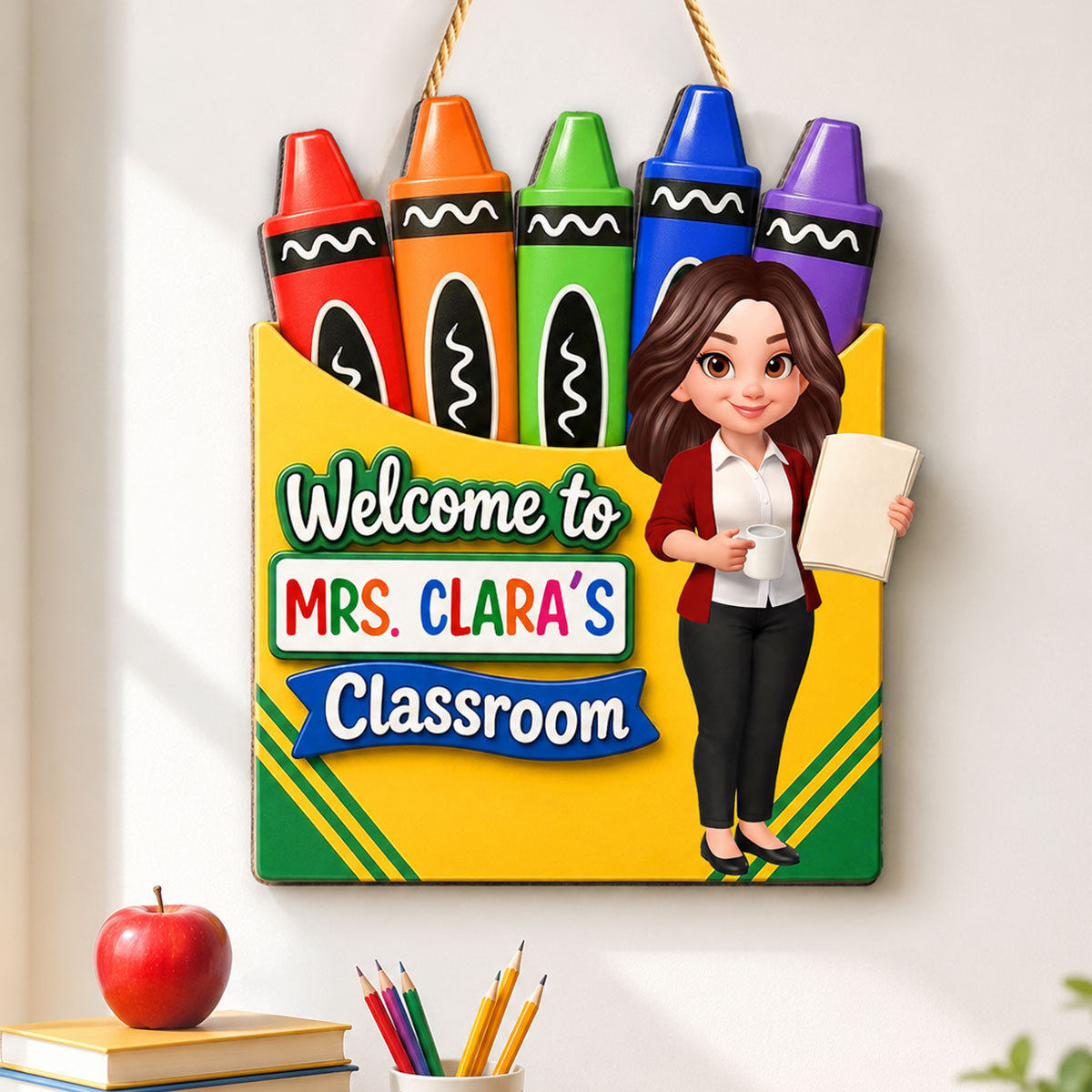 Teacher Welcome To Classroom Crayon Box - Personalized Wood Sign - Back To School Gift For Teacher, Classroom Decor