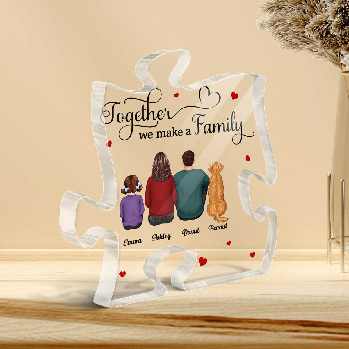 Whole Back View Family Couple Dad Mom Kids Dogs Cats Together We Make A Family Personalized Puzzle Acrylic Plaque