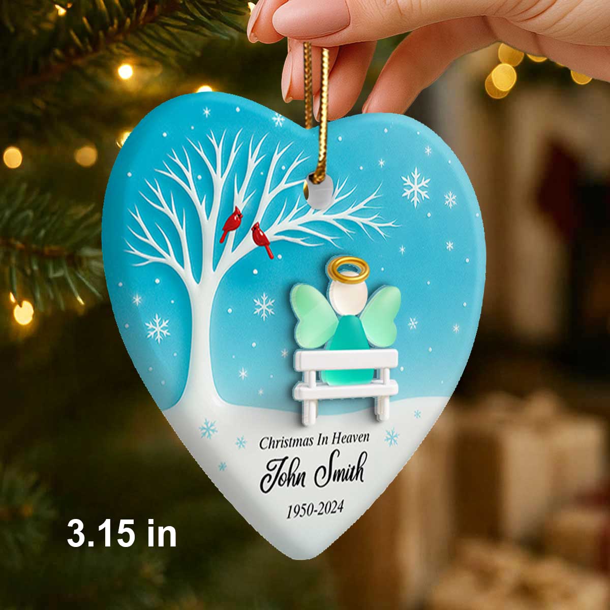 Angel Memorial Sea Glass Effect - Personalized Ceramic With Acrylic Ornament - Christmas Sympathy Gift