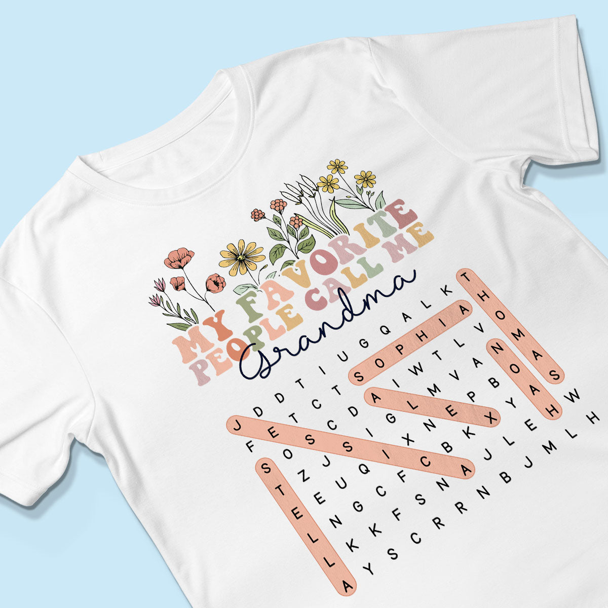 My Favorite People Call Me Grandma Floral Word Search Puzzle - Personalized Shirt - Mother's Day Gift For Grandma Mom