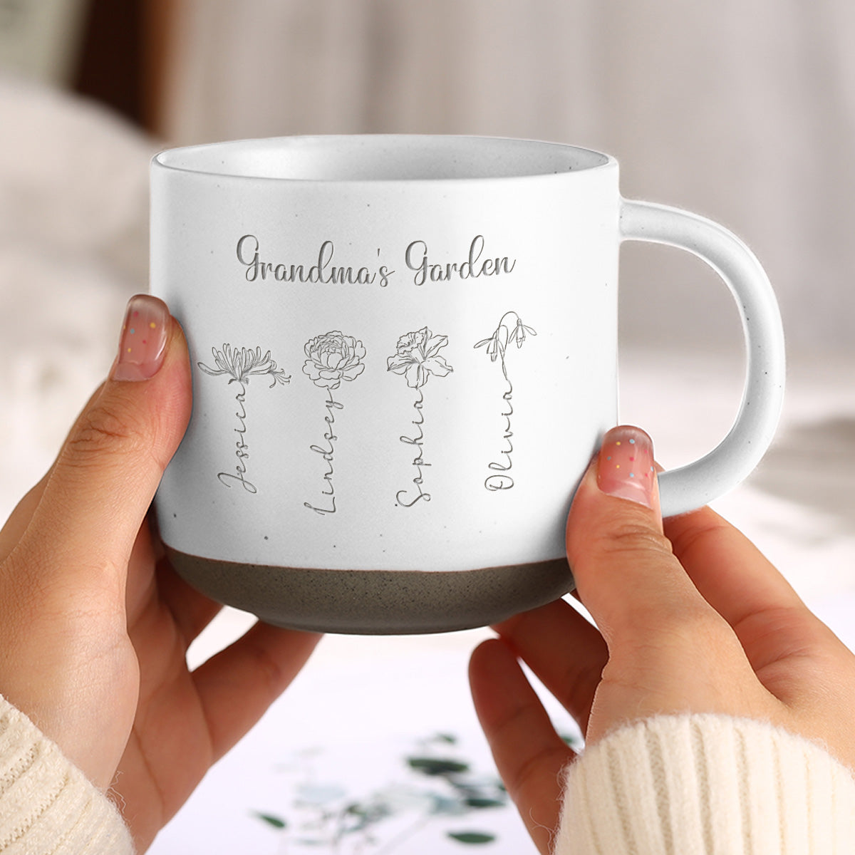 Grandma Garden Custom Birth Month Flowers - Personalized Pottery Mug - Gift For Grandma