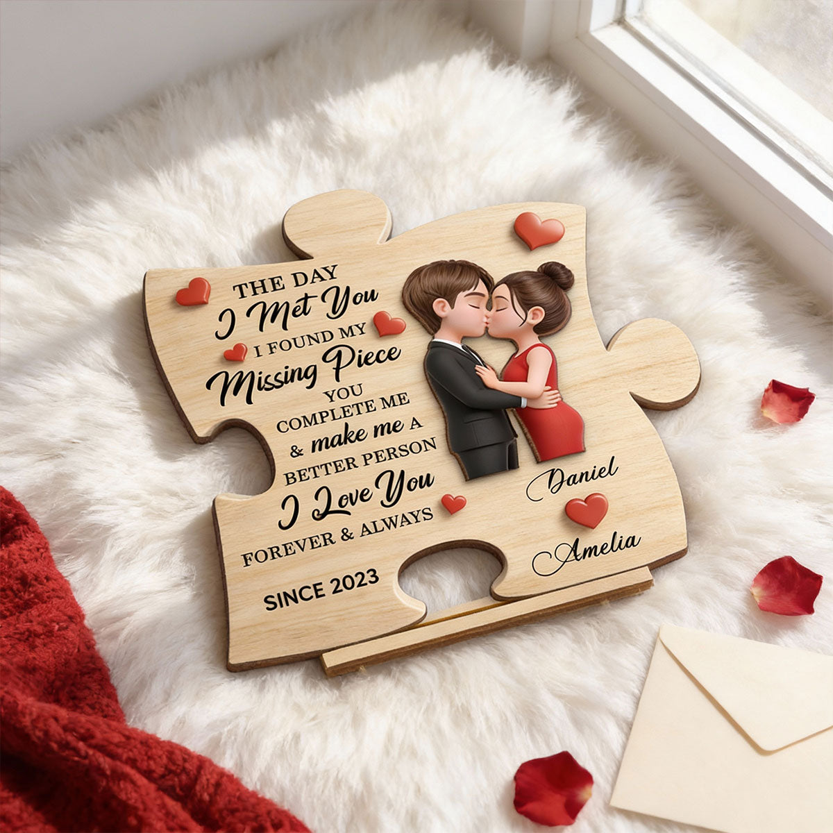 The Day I Met You Puzzle Sign - Personalized 2-Layered Wooden Plaque - Anniversary, Valentine's Day Gift, Gift For Him, Gift For Her