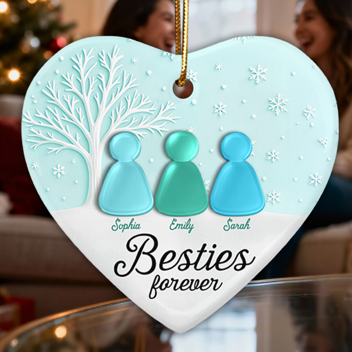 3D Sea Glass Effect Christmas Besties Forever - Personalized Ceramic Ornament With Acrylic Pieces