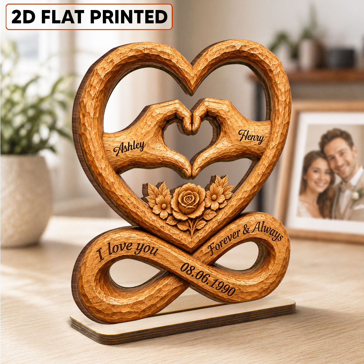 Couple Heart Hands Forever Love Custom Date - Personalized 2-Layered Wooden Plaque - Anniversary Gift, Wedding Gift For Couple