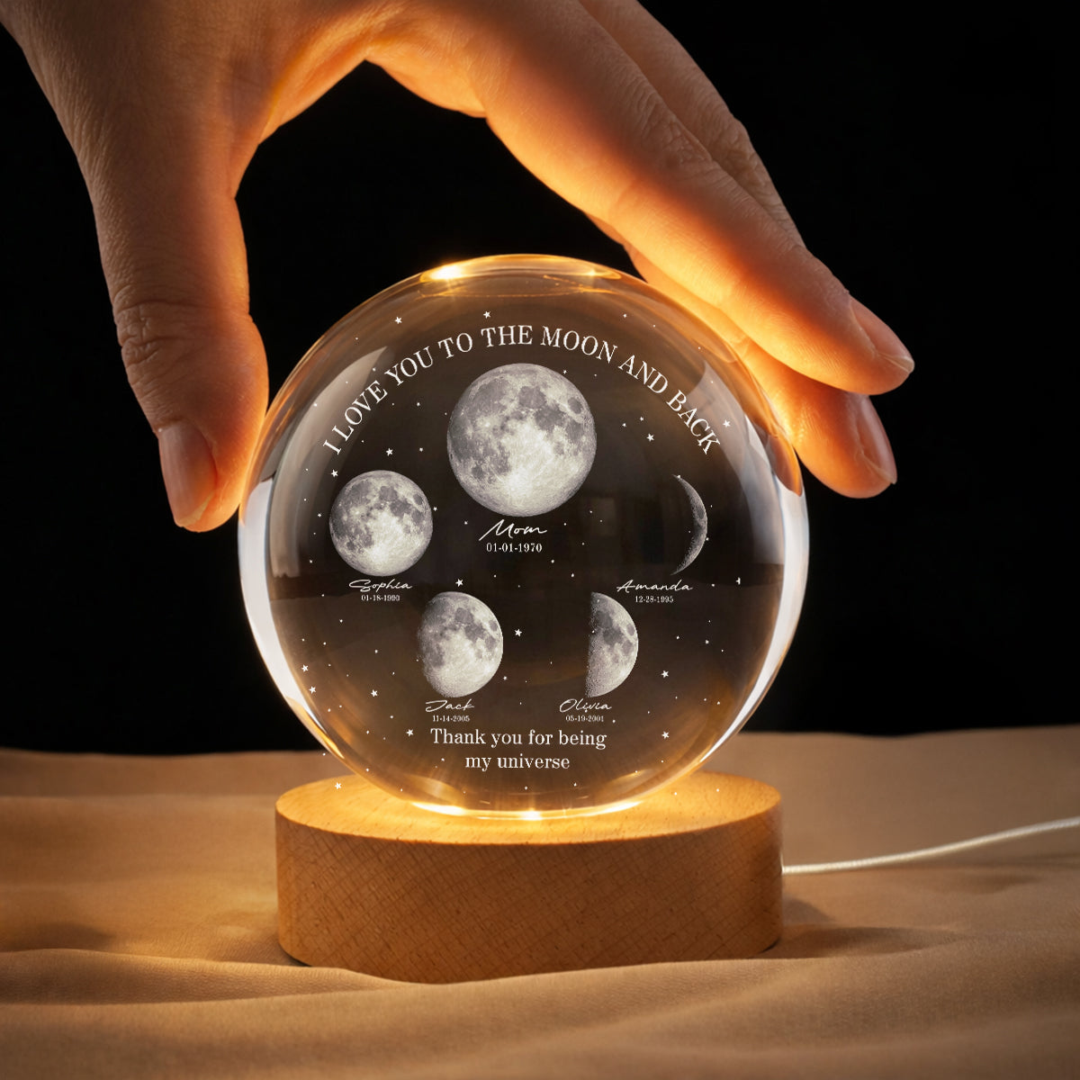 Thank You for Being Our Universe - Personalized Crystal Ball LED Night Light - Heartfelt Mother's Day Gift for Mom, Wife