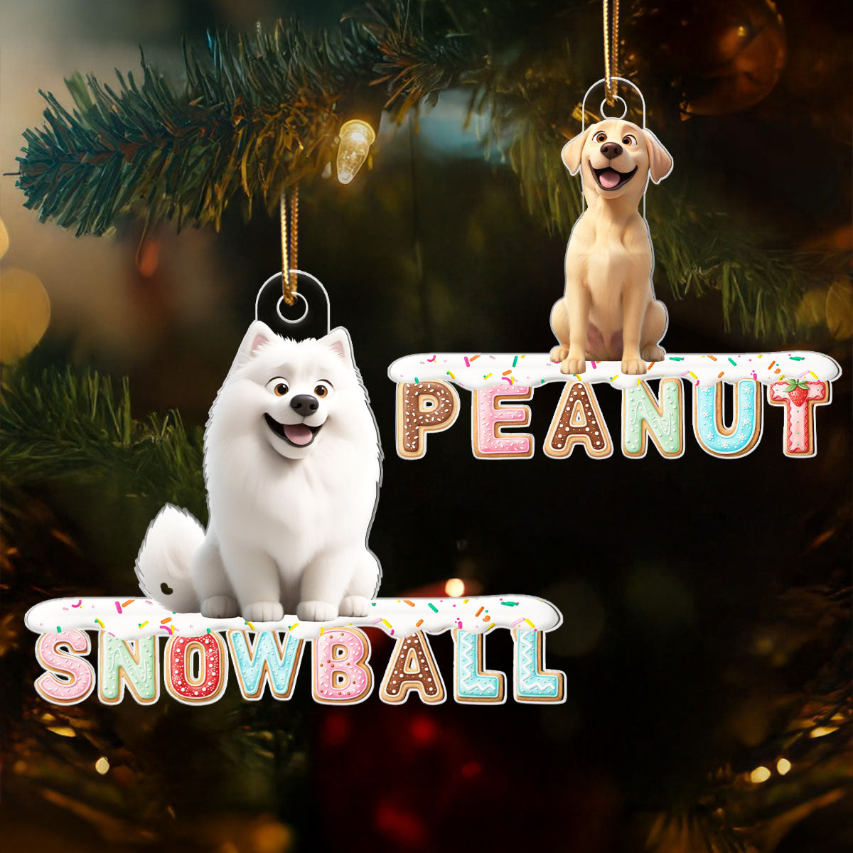 Custom Dog Name Gingerbread Pattern Alphabet - Personalized Acrylic Ornament - Unique Christmas Gift For Dog Lovers