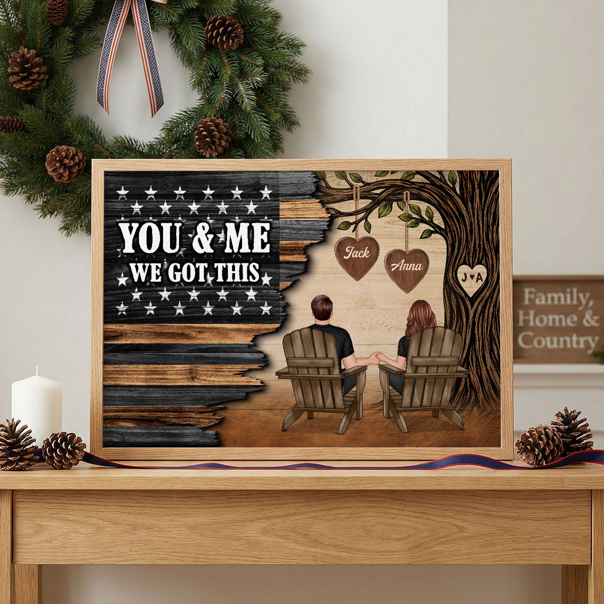 Forever Love Couple Under Tree Half Nation Flag - Personalized Poster - Valentine's Day Gift For Couple