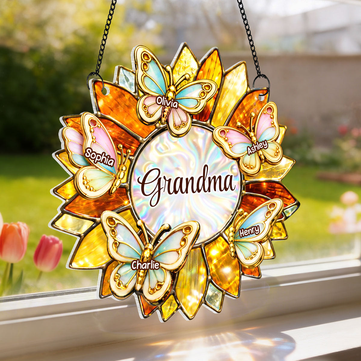 Grandma Mom Sunflower Butterfly - Personalized Suncatcher - Heartfelt Mother's Day Gift for Her
