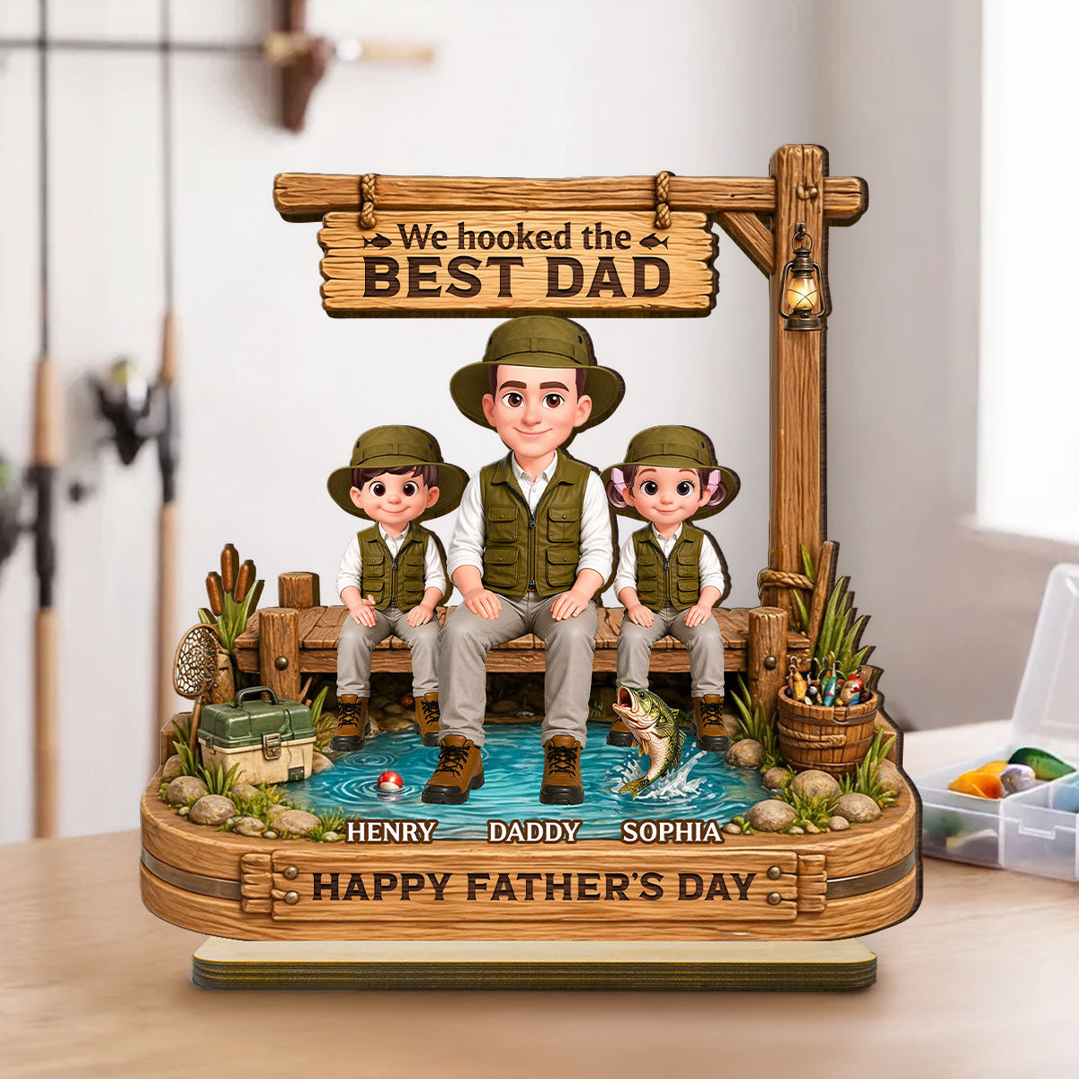 We Hooked The Best Dad Fishing - Personalized 2-Layered Wooden Plaque -  Gift For Fishing Dad, Fishing Lovers