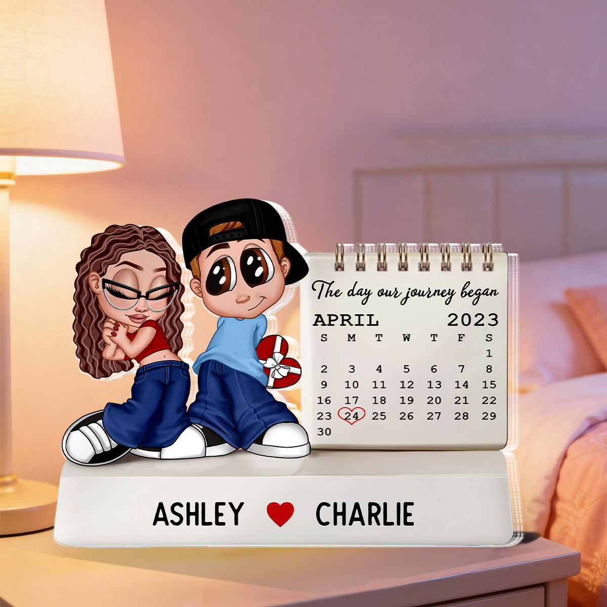 Y2K Couple The Day Our Story Began Couple Anniversary Calendar - Personalized Acrylic Block Plaque