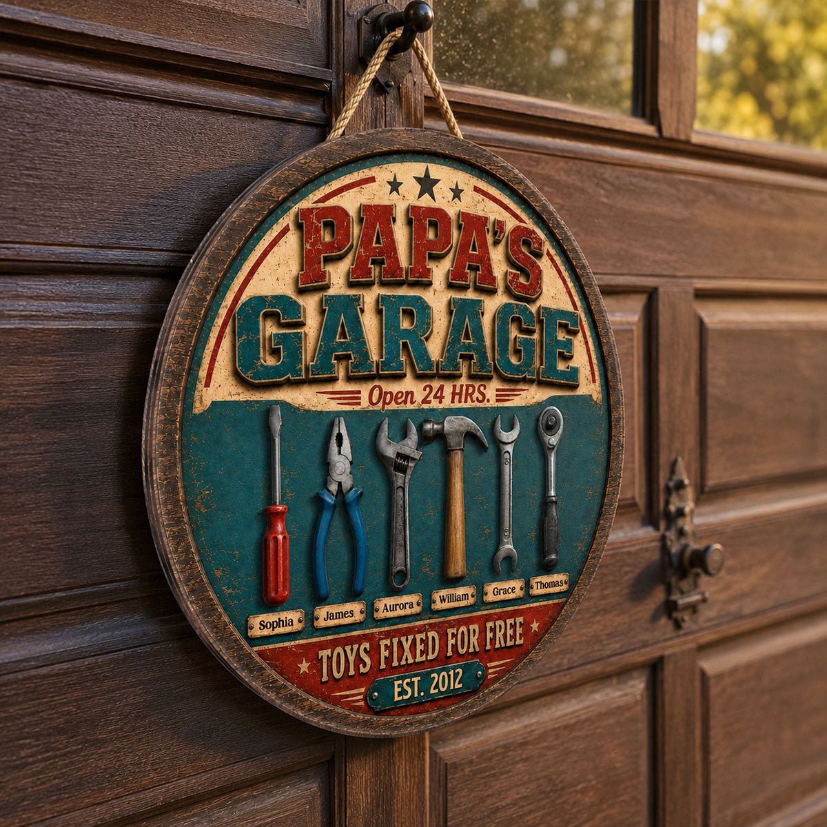Papa Dad's Garage Toys Fixed For Free Custom Kid Name 2D Flat - Personalized Wooden Garage Sign - Father's Day Gift For Mechanic Dad, Grandpa