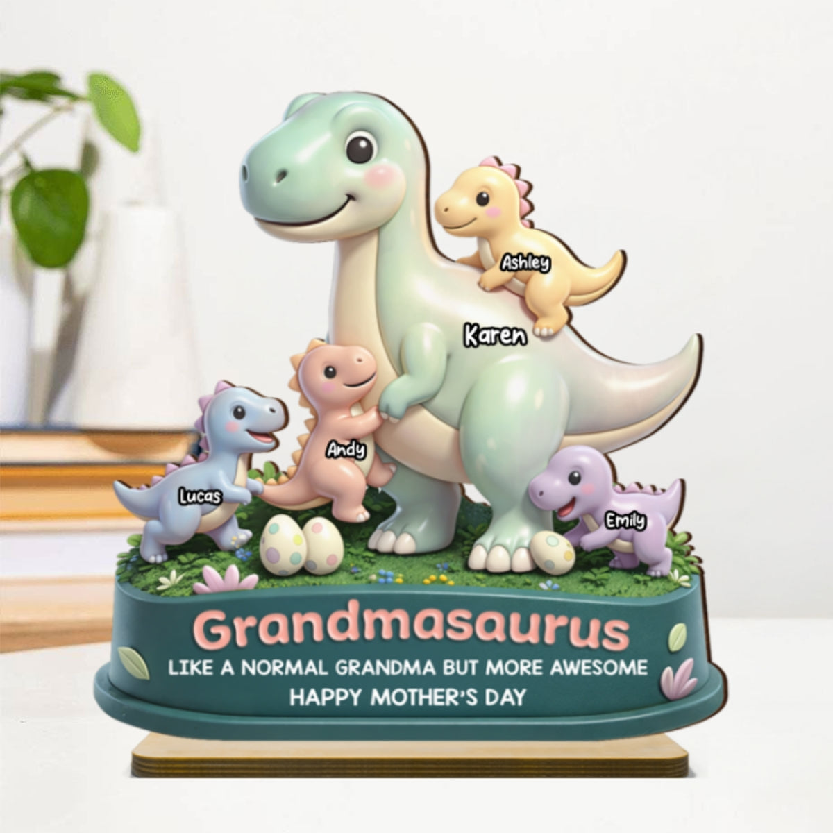 Mamasaurus More Awesome - Personalized 2-Layered Wooden Plaque - Sentimental Mother's Day Gift for Mom, Wife
