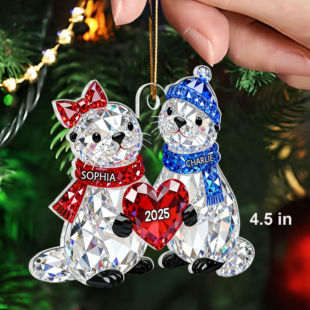 3D Crystal Effect Christmas Otter Couple - Personalized Acrylic Ornament - Heartwarming Christmas Gift for Couple