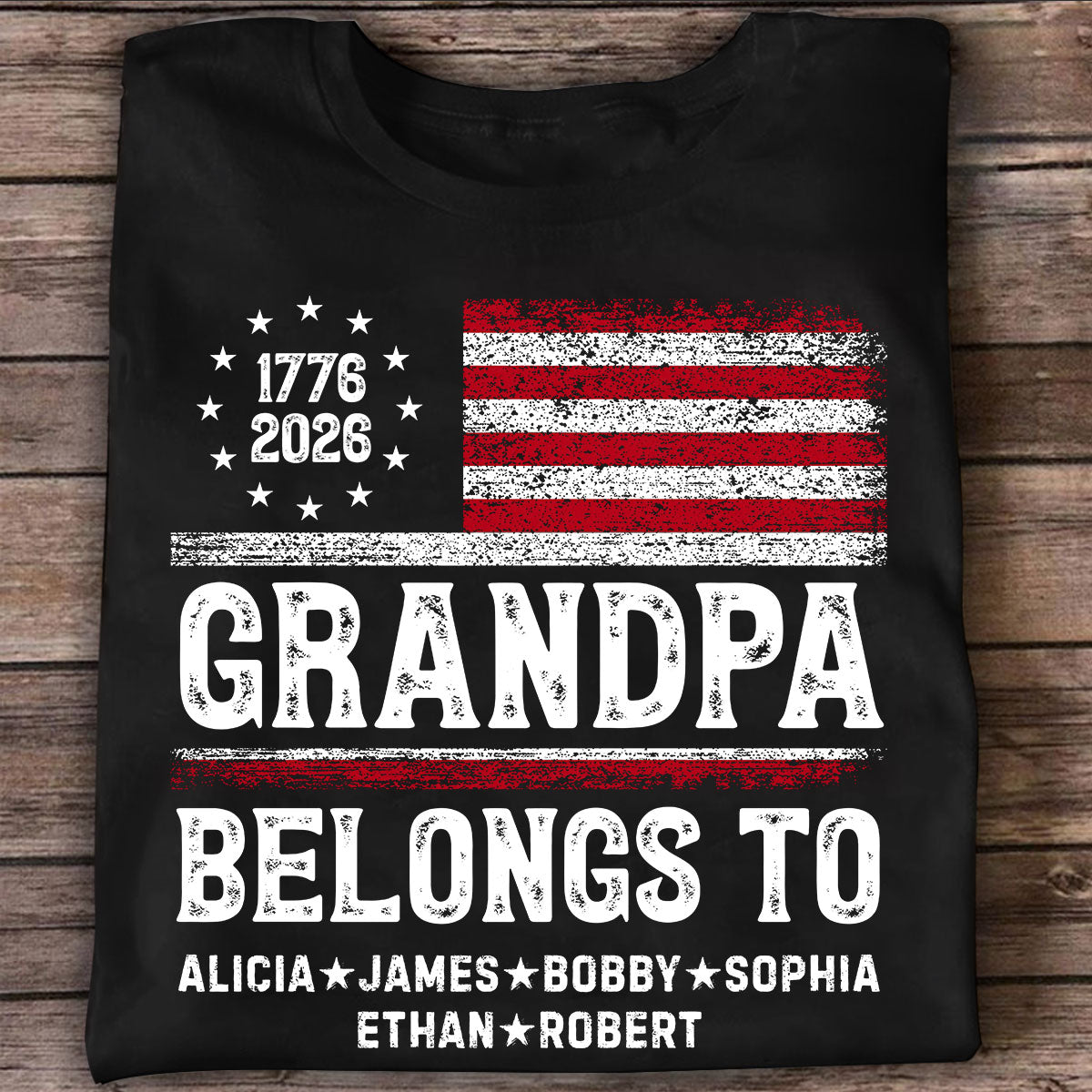 Proud American Grandpa Custom Kids Names Nation Flag American 250th Anniversary - Personalized Shirt - Father's Day Gift For Dad, Grandpa