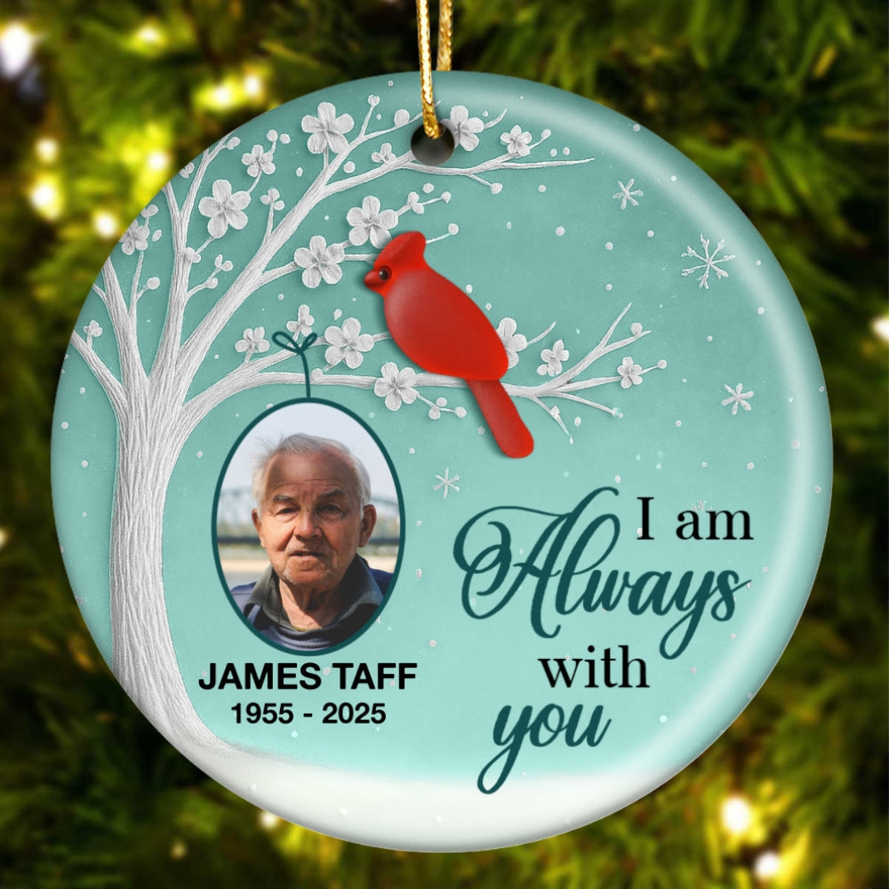 3D Sea Glass Effect Blossom Tree Cardinal Christmas Memorial Upload Photo - Personalized Ceramic Ornament