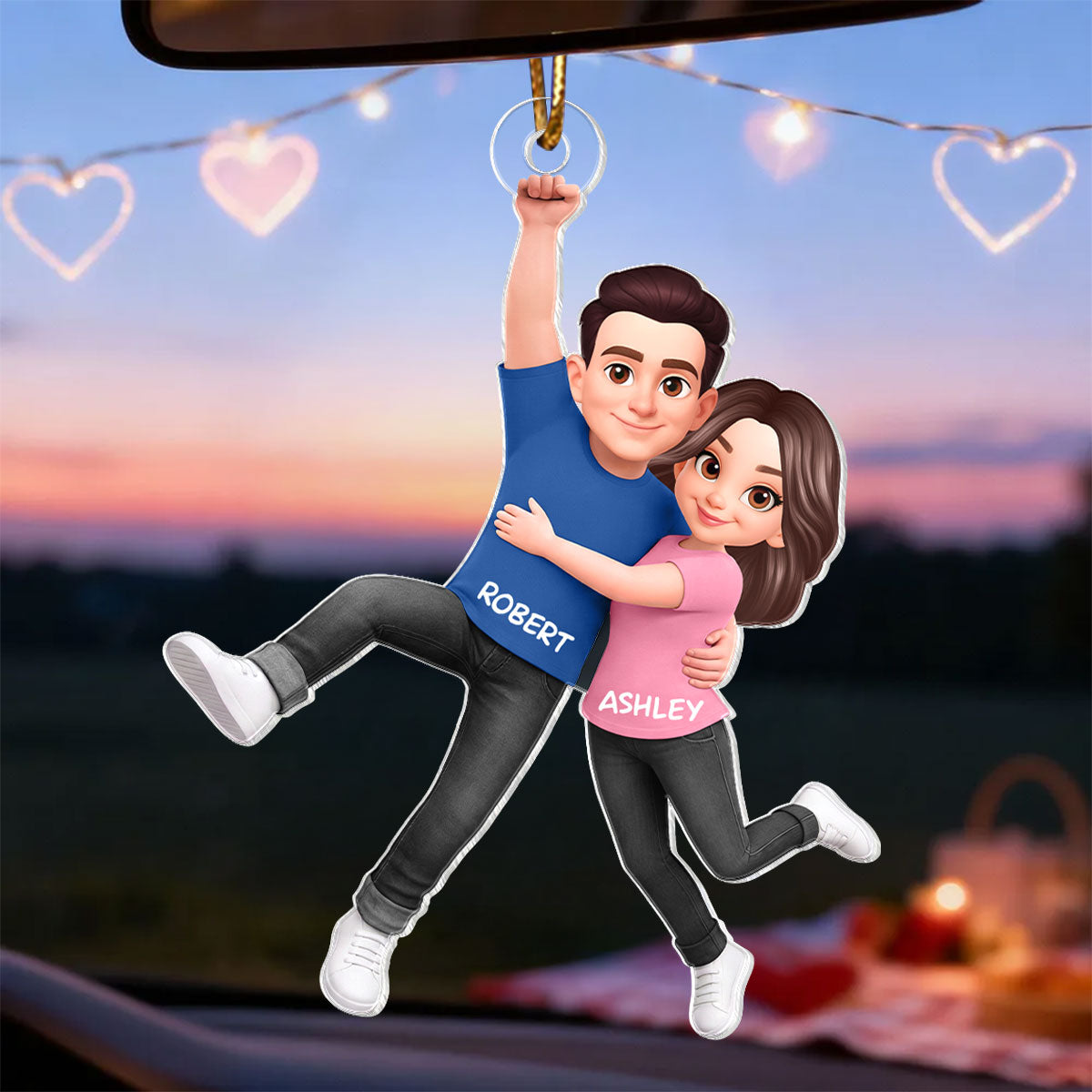 Flying Couple - Personalized Car Hanger - Gift for Couple, for Him, for Her