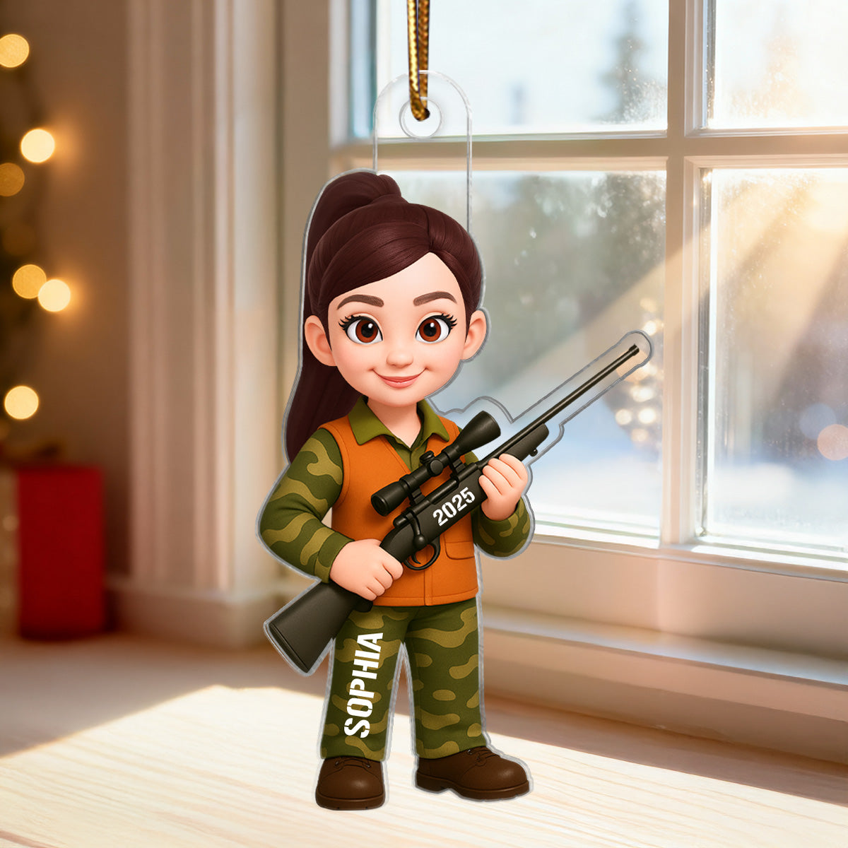Christmas Boy Girl Hunting - Personalized Acrylic Ornament - Gift For Hunters, Hunting Lovers, Shooting Team, Grandson, Granddaughter