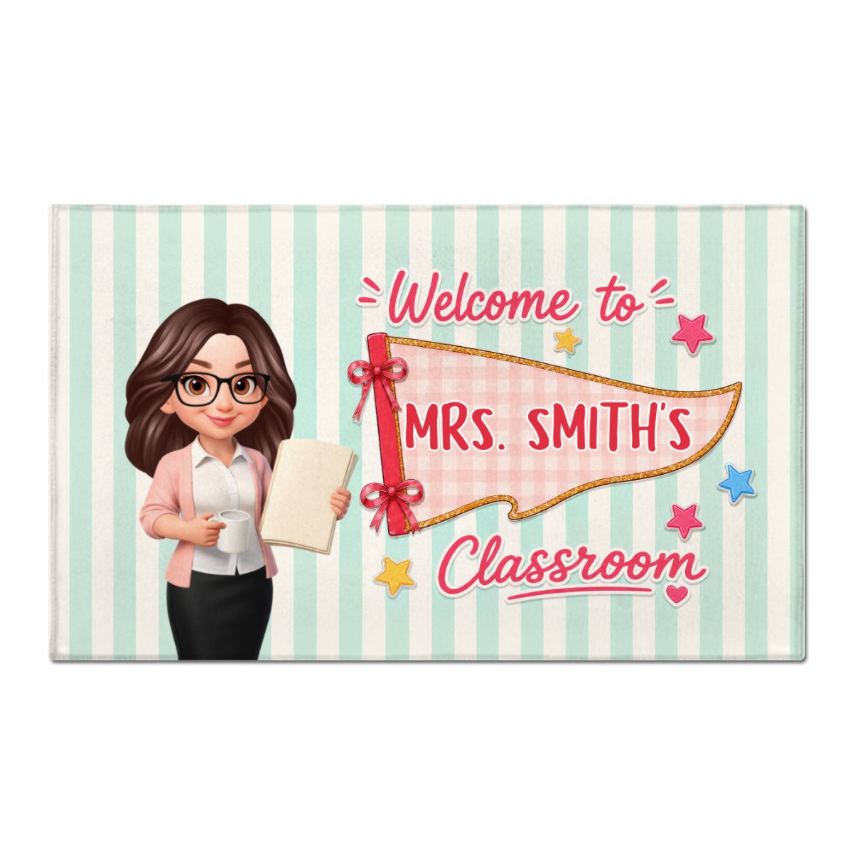 Pennant Vintage Welcome To Teacher Classroom - Personalized Doormat