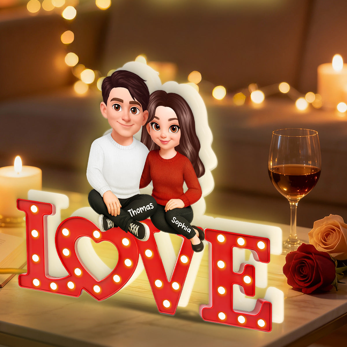 Forever LOVE Couple Sitting Embracing - Personalized Light Box - Valentine's Day Gift For Couple, For Him, For Her