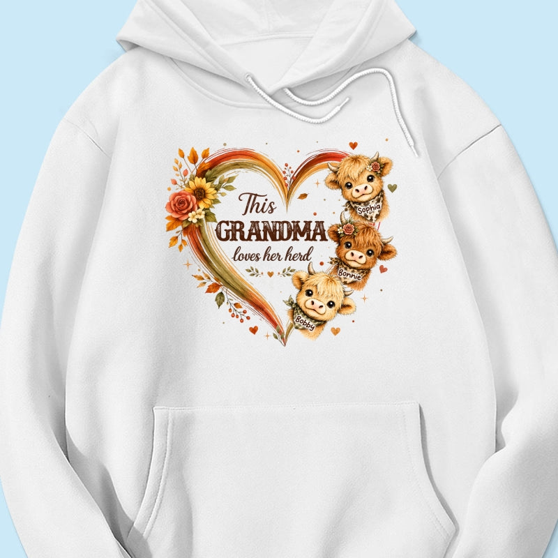 Grandma Herd Heart Highland Cow - Personalized Shirt - Cozy Fall Shirt for Grandma