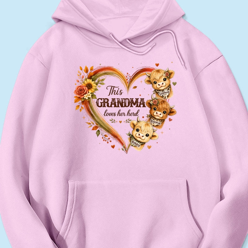 Grandma Herd Heart Highland Cow - Personalized Shirt - Cozy Fall Shirt for Grandma