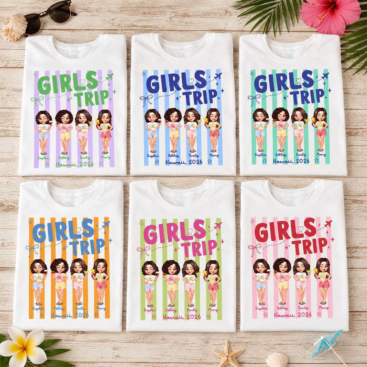 Girls Trip Colors Striped - Personalized Shirt - Matching Besties Vacation Shirt , Best Friend Summer, Beach Bachelorette Party