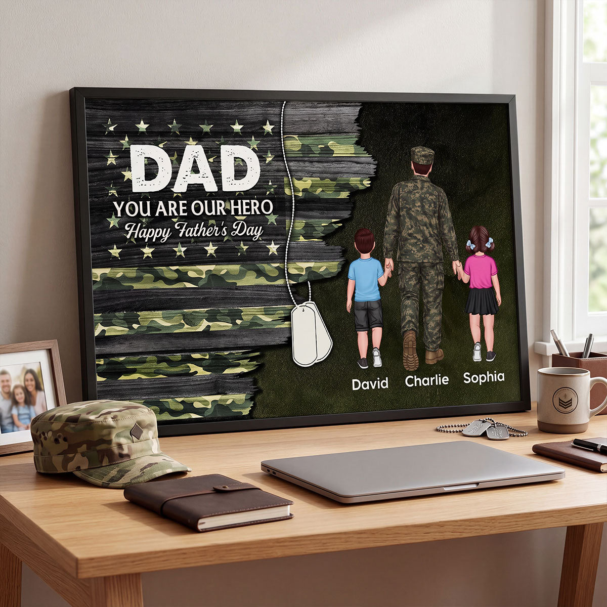 Army Millitary Half Camouflage Flag Dad - Personalized Poster - Father's Day Gift For Dad