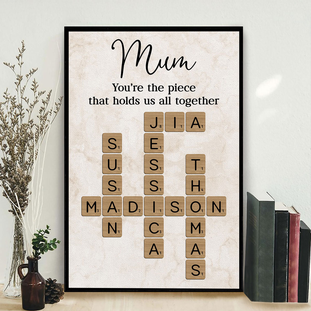 Mum You're The Piece That Holds Us All Together Crossword Art - Personalised Poster - Mother's Day Gift for Mum
