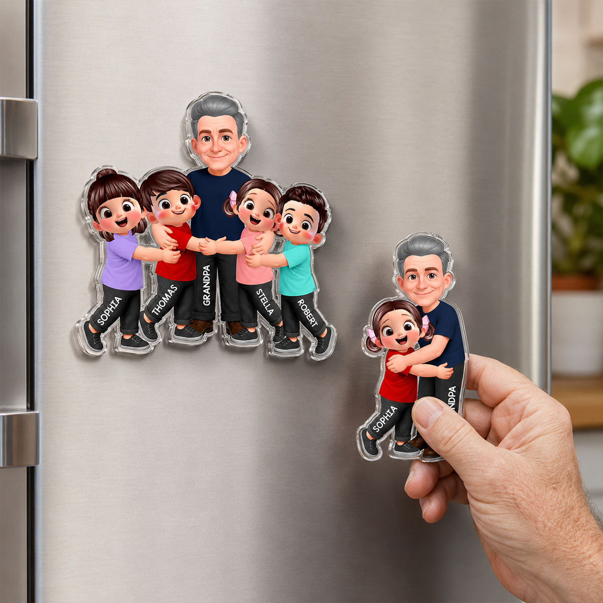 Grandpa Dad Hugging Kids Grandkids - Personalized Acrylic Fridge Magnet - Father's Day Gift For Grandpa, Dad