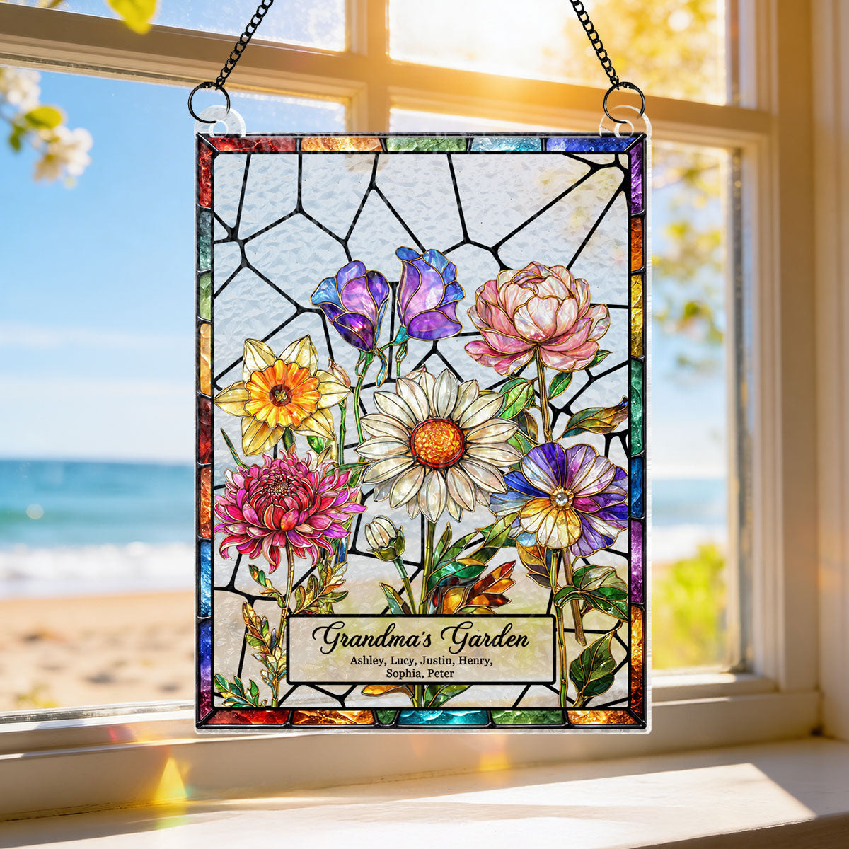 Custom Birth Flowers Art Grandma Garden - Personalized Suncatcher - Sentimental Mother's Day Gift for Grandma, Mom, Wife