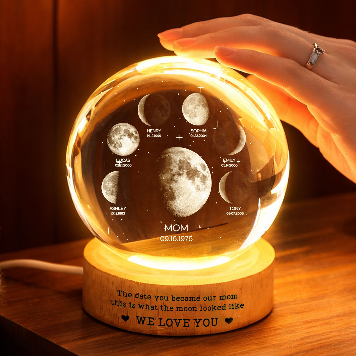 The Date You Became Our Mom We Love You - Personalized Crystal Ball LED Night Light - Gift For Mom, Grandma