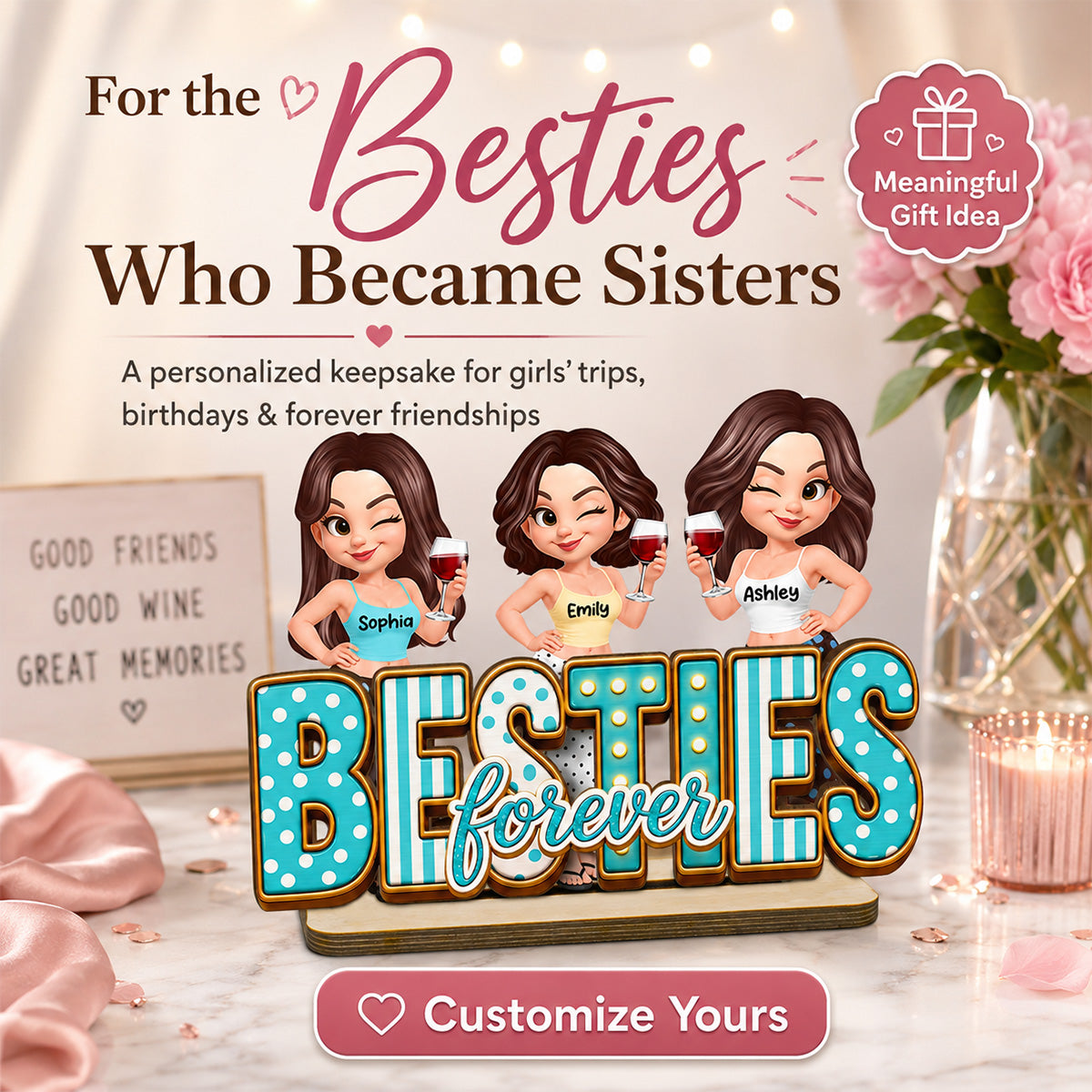 Besties Forever Trendy Girls - Personalized Wooden Plaque