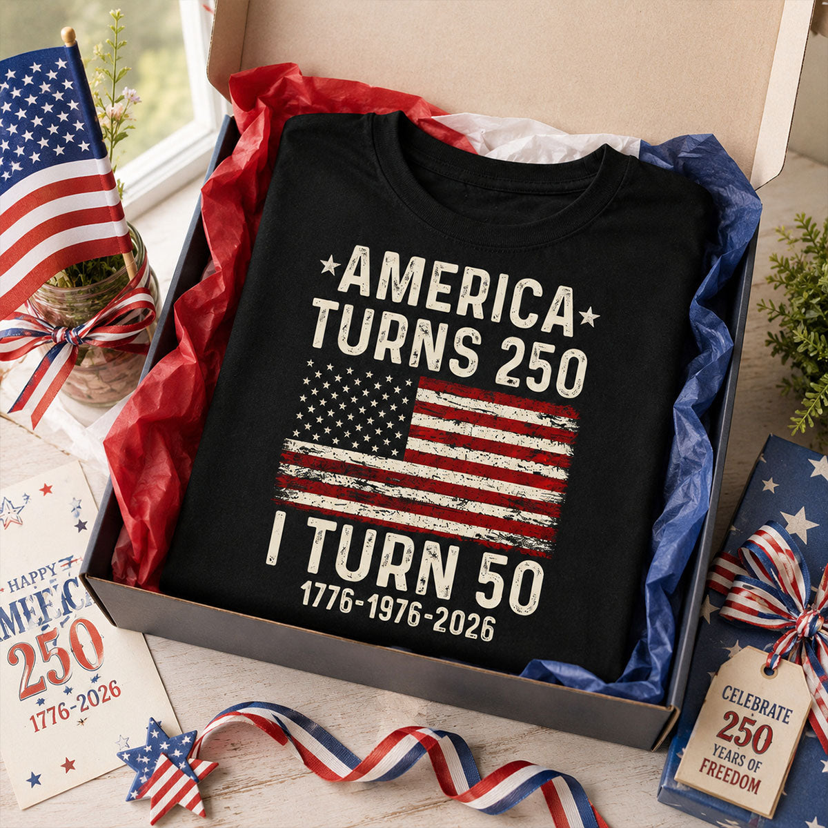 America Turns 250 Personalized Shirt - Birthday Gift for Him, for Her, 250th Anniversary